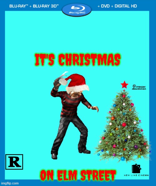 it's christmas on elm street | IT'S CHRISTMAS; ON ELM STREET | image tagged in transparent dvd case,christmas,nightmare on elm street,warner bros | made w/ Imgflip meme maker