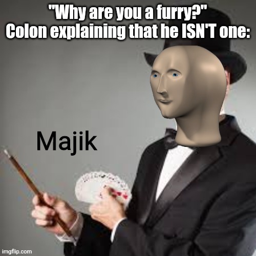 Message to Jaws,  I ONLY CALLED YOU ONE ONCE AND I DIDN'T KNOW WHO YOU WERE | "Why are you a furry?"
Colon explaining that he ISN'T one: | image tagged in majik | made w/ Imgflip meme maker