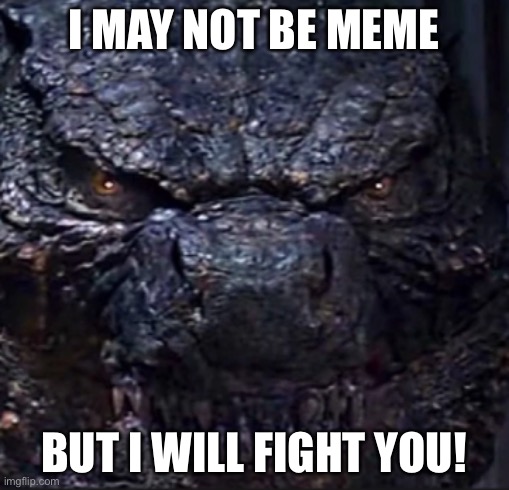 Godzilla Angry | I MAY NOT BE MEME BUT I WILL FIGHT YOU! | image tagged in godzilla angry | made w/ Imgflip meme maker