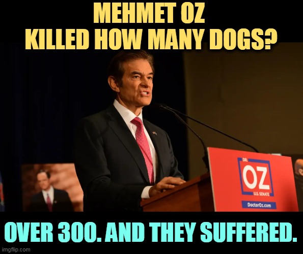 In flagrant violation of the Animal Welfare Act. Not good, Mohammed. | MEHMET OZ 
KILLED HOW MANY DOGS? OVER 300. AND THEY SUFFERED. | image tagged in oz,sadism,animal,torture | made w/ Imgflip meme maker