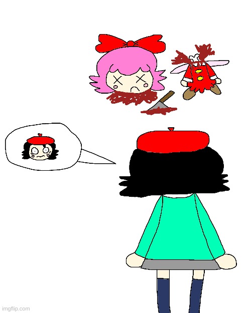 Adeleine sees Ribbon is Dead | image tagged in kirby,comics/cartoons,funny,cute,gore,blood | made w/ Imgflip meme maker