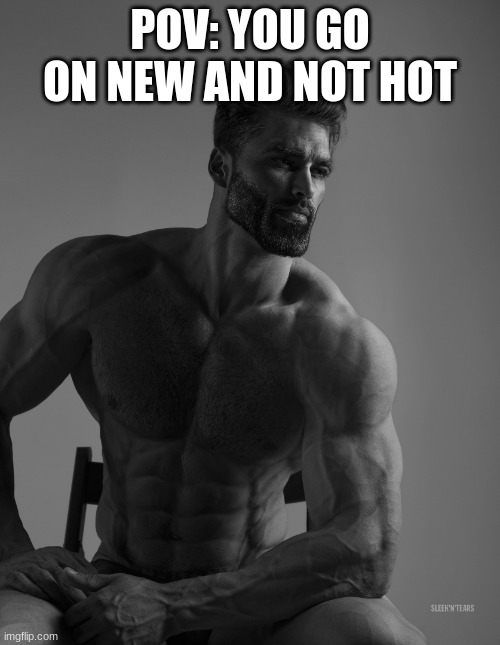 giga chad | POV: YOU GO ON NEW AND NOT HOT | image tagged in giga chad | made w/ Imgflip meme maker