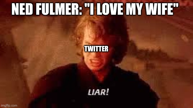 Try Guys lying | NED FULMER: "I LOVE MY WIFE"; TWITTER | image tagged in anakin liar | made w/ Imgflip meme maker