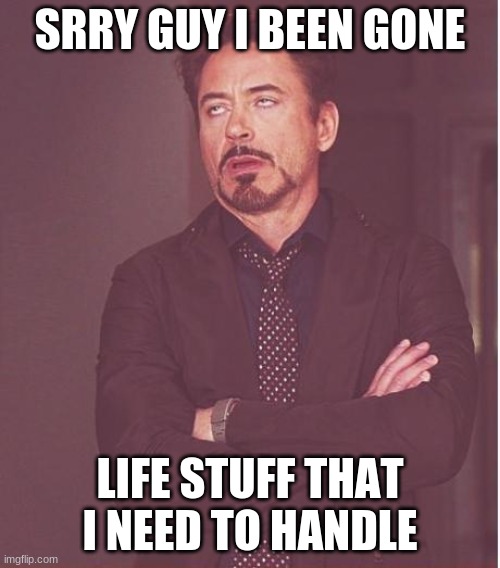 i feeling better now | SRRY GUY I BEEN GONE; LIFE STUFF THAT I NEED TO HANDLE | image tagged in memes,face you make robert downey jr | made w/ Imgflip meme maker