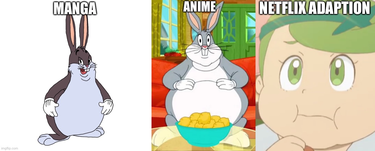 Big Chungus Evolves | NETFLIX ADAPTION; ANIME; MANGA | image tagged in mallow chungus | made w/ Imgflip meme maker