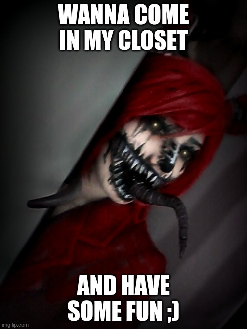 nightmare human foxy | WANNA COME IN MY CLOSET; AND HAVE SOME FUN ;) | image tagged in nightmare human foxy,fnaf,five nights at freddys | made w/ Imgflip meme maker