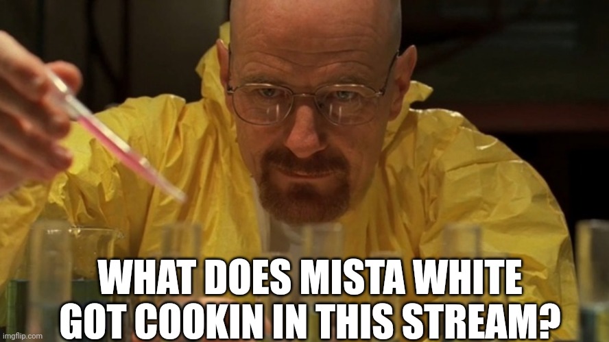 Mr White Lab | WHAT DOES MISTA WHITE GOT COOKIN IN THIS STREAM? | image tagged in mr white lab | made w/ Imgflip meme maker