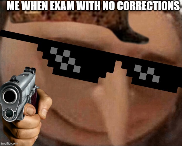 i won the exam | ME WHEN EXAM WITH NO CORRECTIONS | image tagged in exams,gru,oh no gru | made w/ Imgflip meme maker