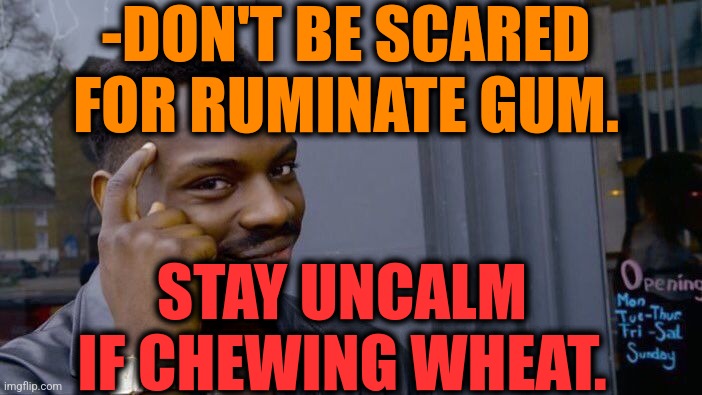 -Feel the type. | -DON'T BE SCARED FOR RUMINATE GUM. STAY UNCALM IF CHEWING WHEAT. | image tagged in memes,roll safe think about it,buckwheat,chewing,gum,be afraid | made w/ Imgflip meme maker
