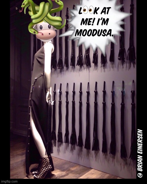 Kim Kowdashian poses as Moodusa (Medusa) for Halloween. | image tagged in fashion,saks fifth avenue,medusa,kim kowdashian,emooji art,brian einersen | made w/ Imgflip meme maker