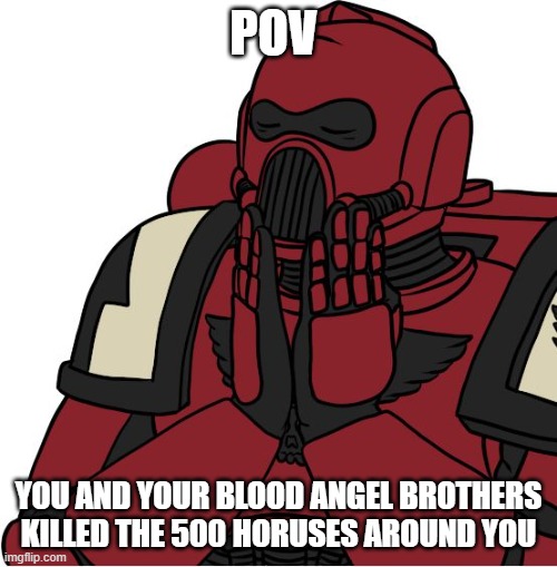 Warhammer feels good | POV; YOU AND YOUR BLOOD ANGEL BROTHERS KILLED THE 500 HORUSES AROUND YOU | image tagged in warhammer feels good | made w/ Imgflip meme maker