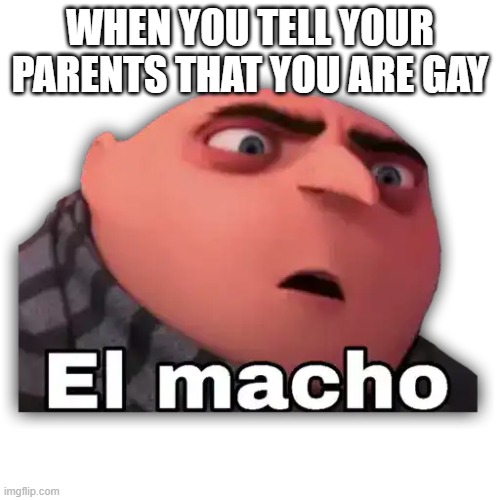 El Macho | WHEN YOU TELL YOUR PARENTS THAT YOU ARE GAY | image tagged in el macho | made w/ Imgflip meme maker