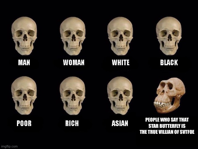 empty skulls of truth | PEOPLE WHO SAY THAT STAR BUTTERFLY IS THE TRUE VILLIAN OF SVTFOE | image tagged in empty skulls of truth,memes,star butterfly,svtfoe,star vs the forces of evil,idiot skull | made w/ Imgflip meme maker