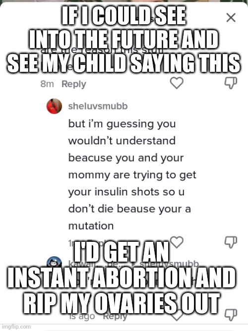 This child is clearly fatherless | IF I COULD SEE INTO THE FUTURE AND SEE MY CHILD SAYING THIS; I'D GET AN INSTANT ABORTION AND RIP MY OVARIES OUT | image tagged in the worst child in the world | made w/ Imgflip meme maker