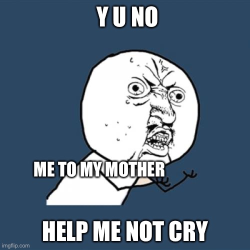 This causes much sadness | Y U NO; ME TO MY MOTHER; HELP ME NOT CRY | image tagged in memes,y u no | made w/ Imgflip meme maker