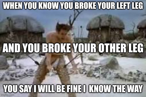 Ace ventura Funny | WHEN YOU KNOW YOU BROKE YOUR LEFT LEG; AND YOU BROKE YOUR OTHER LEG; YOU SAY I WILL BE FINE I  KNOW THE WAY | image tagged in funny memes | made w/ Imgflip meme maker