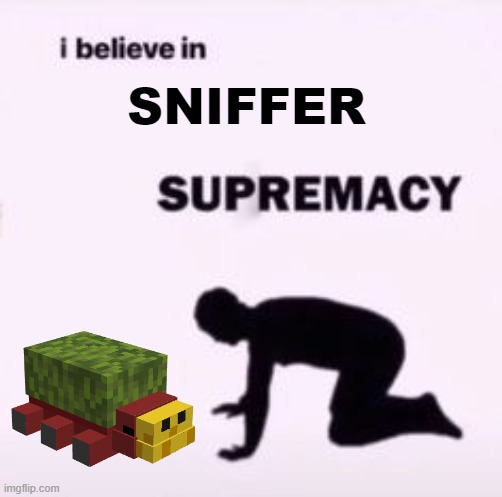 Come on it's adorable! :) | SNIFFER | image tagged in i believe in supremacy,funny,funny memes,memes,just a tag,minecraft | made w/ Imgflip meme maker