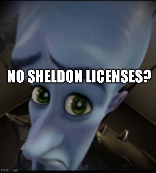 no bithces | NO SHELDON LICENSES? | image tagged in no bithces | made w/ Imgflip meme maker