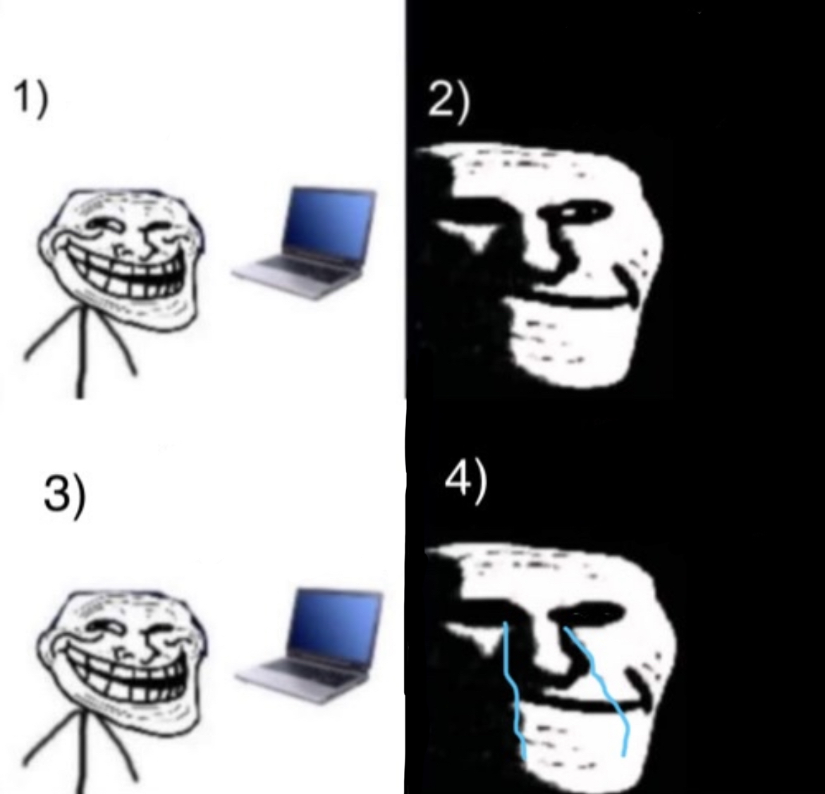 Depressed Trollface (4 steps) Blank Meme Template
