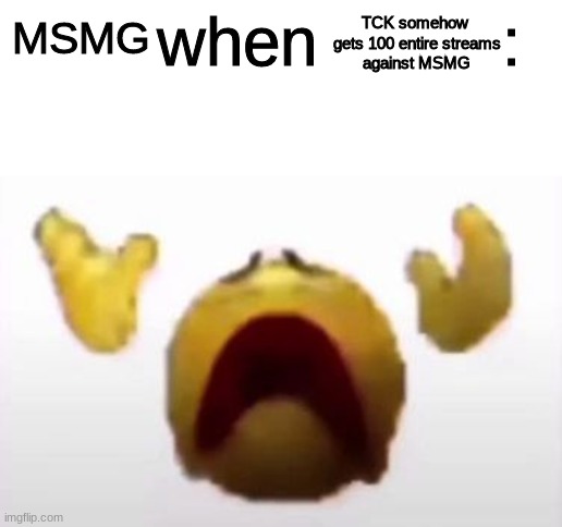 User When Offended: | TCK somehow 
gets 100 entire streams
against MSMG; MSMG | image tagged in user when offended | made w/ Imgflip meme maker