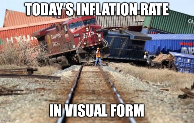 Inflation | TODAY’S INFLATION RATE; IN VISUAL FORM | image tagged in train wreck | made w/ Imgflip meme maker