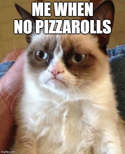 Grumpy Cat |  ME WHEN NO PIZZAROLLS | image tagged in memes,grumpy cat | made w/ Imgflip meme maker