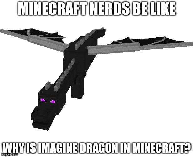 Confusion | MINECRAFT NERDS BE LIKE; WHY IS IMAGINE DRAGON IN MINECRAFT? | image tagged in ender dragon,imagine dragons | made w/ Imgflip meme maker