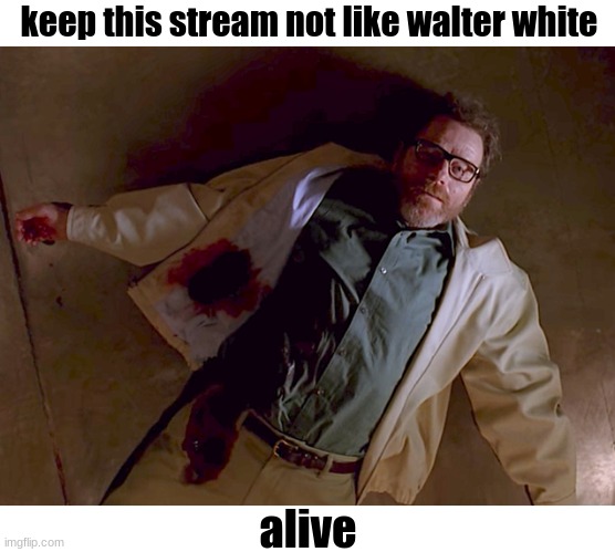 live | keep this stream not like walter white; alive | image tagged in dead walter white | made w/ Imgflip meme maker