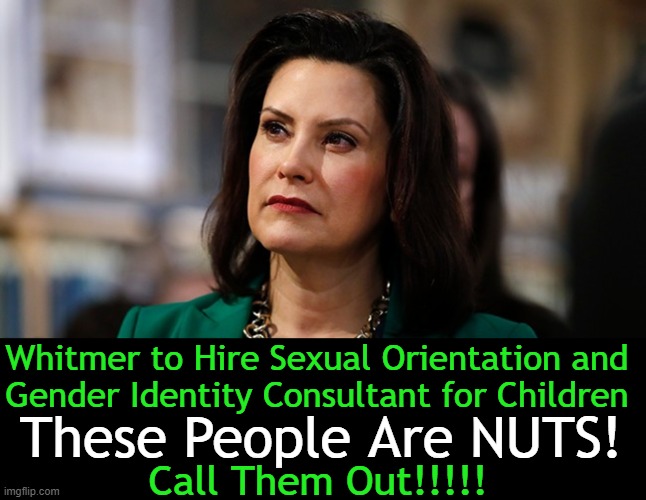 There seems to be no bottom floor to the 'STUPID' they think we will accept...call them out for their perversity! | Whitmer to Hire Sexual Orientation and
Gender Identity Consultant for Children; These People Are NUTS! Call Them Out!!!!! | image tagged in politics,gender identity,child abuse,sexual harrassment,children,innocence | made w/ Imgflip meme maker