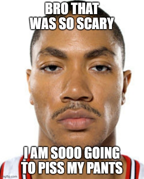 Derrick Rose Straight Face | BRO THAT WAS SO SCARY I AM SOOO GOING TO PISS MY PANTS | image tagged in derrick rose straight face | made w/ Imgflip meme maker