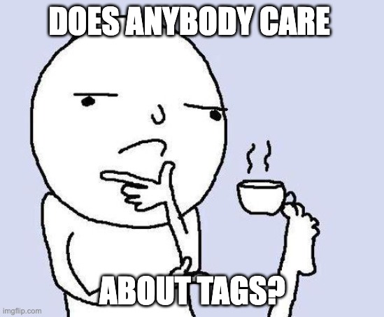 does anybody know? | DOES ANYBODY CARE; ABOUT TAGS? | image tagged in no tags | made w/ Imgflip meme maker