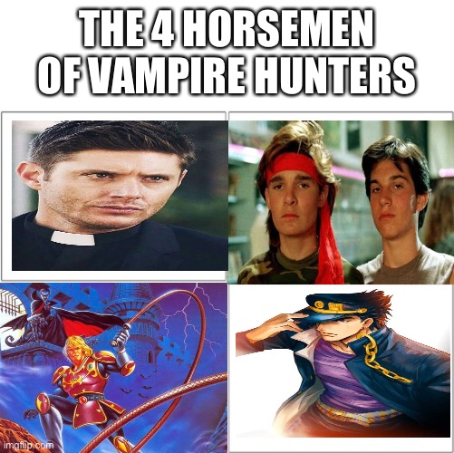 Title.exe stoped working | THE 4 HORSEMEN OF VAMPIRE HUNTERS | image tagged in the 4 horsemen of | made w/ Imgflip meme maker