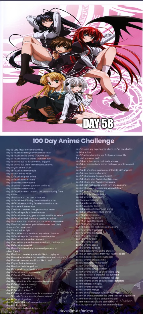 High school dxd | DAY 58 | image tagged in 100 day anime challenge,highschool dxd | made w/ Imgflip meme maker