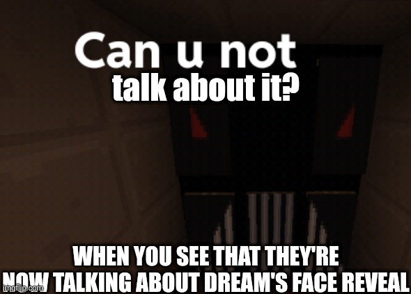 When they start talking about Dream's face reveal | talk about it? WHEN YOU SEE THAT THEY'RE NOW TALKING ABOUT DREAM'S FACE REVEAL | image tagged in can you not,memes,funny,dream,face reveal,gaming | made w/ Imgflip meme maker