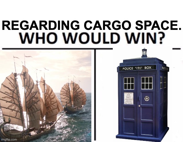 Numenor vs Tardis | REGARDING CARGO SPACE. | image tagged in memes,who would win,doctor who,rop,lotr,garbage | made w/ Imgflip meme maker