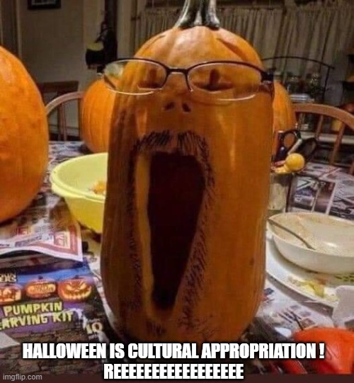 halloween | HALLOWEEN IS CULTURAL APPROPRIATION !
REEEEEEEEEEEEEEEEE | image tagged in happy halloween | made w/ Imgflip meme maker
