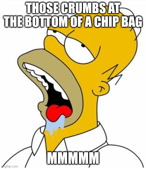 YUM | THOSE CRUMBS AT THE BOTTOM OF A CHIP BAG; MMMMM | image tagged in mmmmm | made w/ Imgflip meme maker