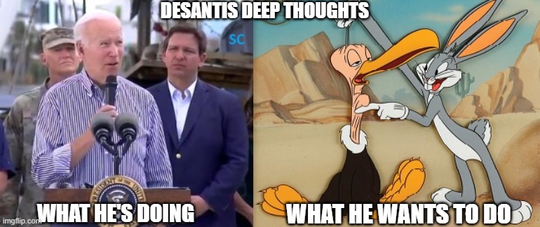 Desantis Deep Thoughts | DESANTIS DEEP THOUGHTS; WHAT HE WANTS TO DO; WHAT HE'S DOING | image tagged in desantis deep thoughts,funny,funny meme,fjb,biden | made w/ Imgflip meme maker