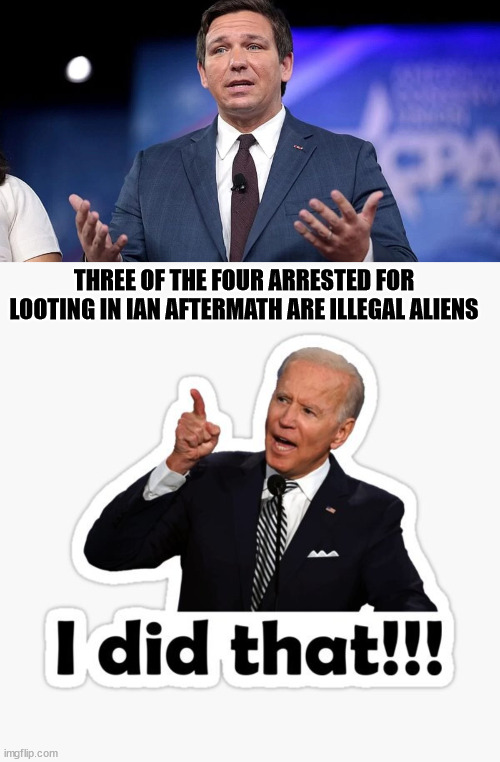 THREE OF THE FOUR ARRESTED FOR LOOTING IN IAN AFTERMATH ARE ILLEGAL ALIENS | made w/ Imgflip meme maker