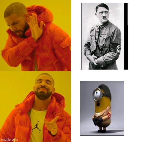 Bruh its hitlers | image tagged in memes,drake hotline bling,hitler,minions moment | made w/ Imgflip meme maker