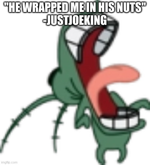 Plankton Laughing PNG | "HE WRAPPED ME IN HIS NUTS"
-JUSTJOEKING | image tagged in plankton laughing png | made w/ Imgflip meme maker