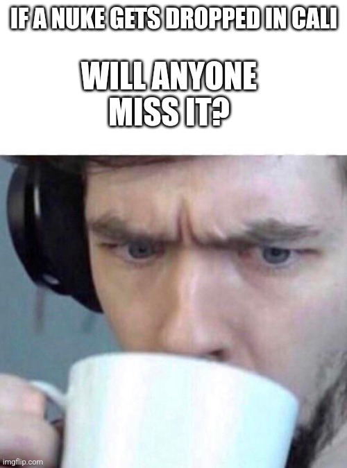 Concerned Sean | IF A NUKE GETS DROPPED IN CALI WILL ANYONE MISS IT? | image tagged in concerned sean | made w/ Imgflip meme maker
