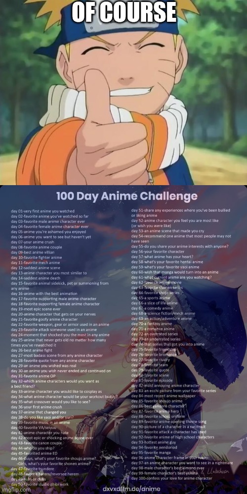 Day 2 | OF COURSE | image tagged in naruto thumbs up,100 day anime challenge | made w/ Imgflip meme maker