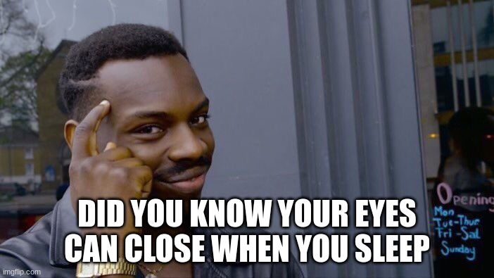 heheh | DID YOU KNOW YOUR EYES CAN CLOSE WHEN YOU SLEEP | image tagged in memes,roll safe think about it | made w/ Imgflip meme maker