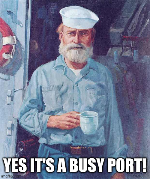 Old sailor  | YES IT'S A BUSY PORT! | image tagged in old sailor | made w/ Imgflip meme maker