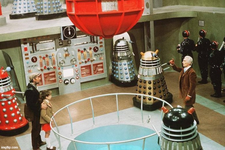Daleks Invasion Earth 2150AD | image tagged in daleks invasion earth 2150ad,doctor who,alternate reality,british,movie | made w/ Imgflip meme maker