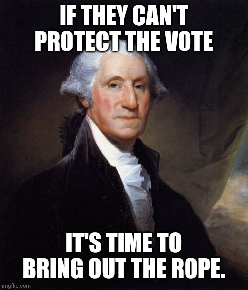We need swift justice again. | IF THEY CAN'T PROTECT THE VOTE; IT'S TIME TO BRING OUT THE ROPE. | image tagged in memes,george washington | made w/ Imgflip meme maker
