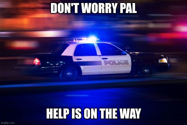 fast police car | DON'T WORRY PAL HELP IS ON THE WAY | image tagged in fast police car | made w/ Imgflip meme maker