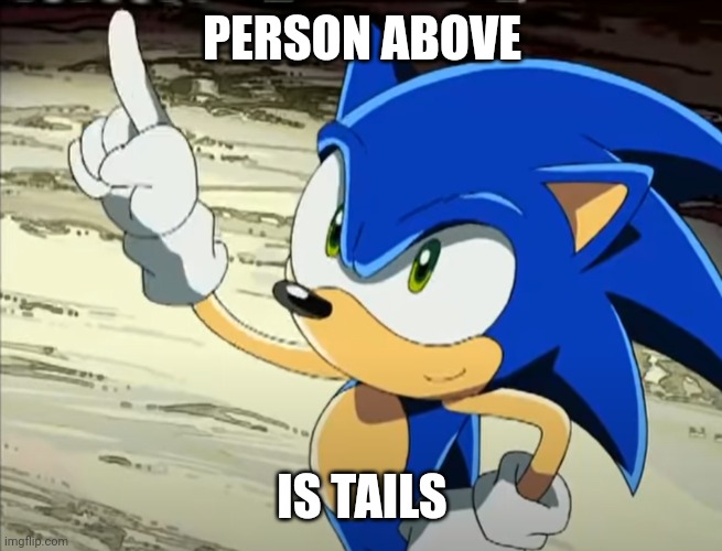 Sonic points to the Egg Moon | PERSON ABOVE; IS TAILS | image tagged in sonic points to the egg moon | made w/ Imgflip meme maker