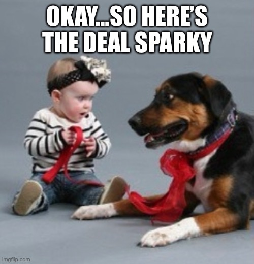 Get away | OKAY…SO HERE’S THE DEAL SPARKY | image tagged in meme | made w/ Imgflip meme maker